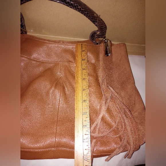 B. Makowsky Brown Fringe Soft Leather With Suede Hobo Bag Purse - Picture 5 of 12
